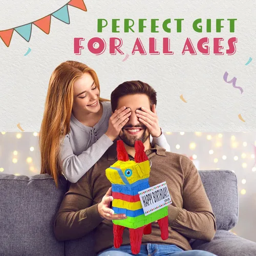 Vista 6 de Bonita piñata de burro de 12 pulgadas prerellena con cantidades variadas de caramelos populares y etiqueta de mensaje adjunta para amigos, familia
