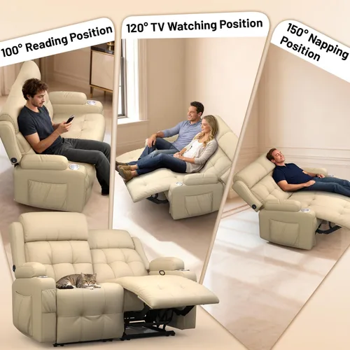 Vista 98 de Sofá de Dos Plazas Reclinable, Sofá Reclinable de Masaje con Gran Capacidad de Peso, Silla de Dos Plazas para RV en Liquidación con Consola, USB