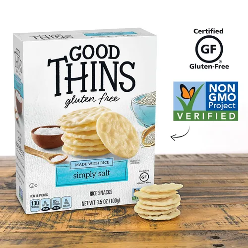 Vista 3 de Good Thins Galletas de arroz simplemente saladas sin gluten, 3.5 onzas (Paquete de 3)
