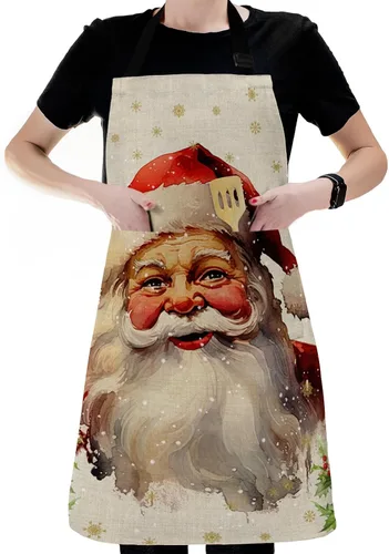 Vista 6 de Christmas Bib Aprons with Pockets Waterproof, Adjustable Apron for Men Women Xmas Santa Berry Botanical Winter Snowflake