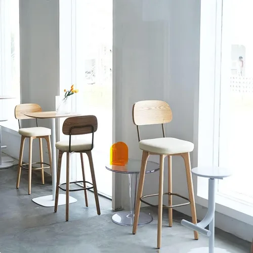 Vista 7 de Tall Bar Stools Solid Wood High Stool PU Leather with Backrest Bar Stool Home Kitchen Restaurant Office Chair Leisure Cafe Bar Stool Kitchen Counter