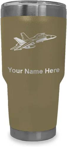 Vista 29 de LaserGram Taza aislada al vacío de 20 onzas, Fighter Jet 2, grabado personalizado incluido (negro)