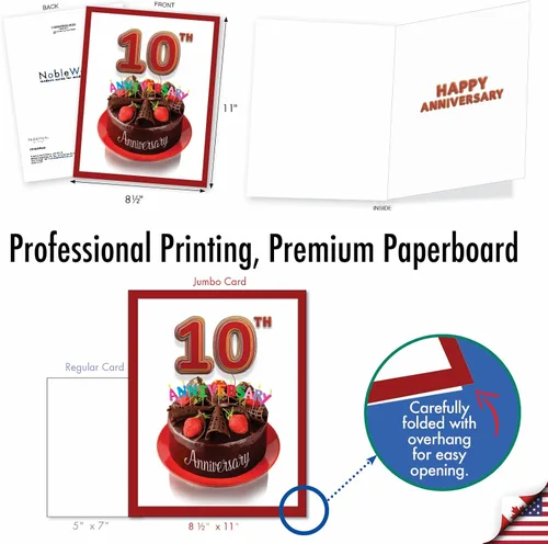 Vista 4 de The Best Card Company - Tarjeta jumbo del 10º aniversario con sobre (8.5 x 11 pulgadas) - Felicitaciones grandes por 10 años de matrimonio - Gran
