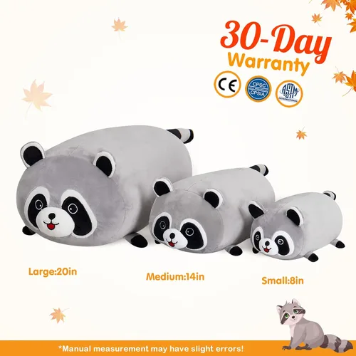 Vista 2 de Animales de peluche de mapache de 14 pulgadas, apilable, almohada de mapache blando, regalo de cumpleaños para niños y niñas