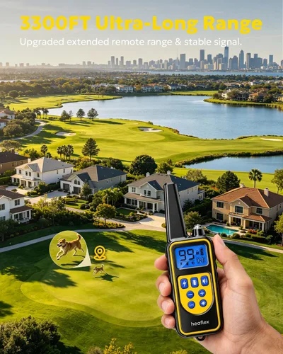 Vista 3 de Collar eléctrico de entrenamiento para perros con control remoto de 1640 pies, E-Shock, modos de entrenamiento seguros, collares impermeables IP67