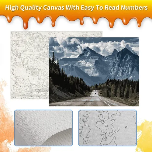Vista 3 de RAOHEVU Kit de pintura por números para adultos principiantes – "Camino a las montañas" Kits de pintura por números (16 x 20 pulgadas) con pintura