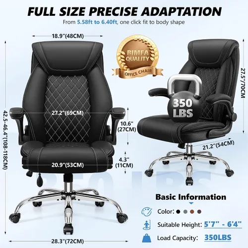 Vista 3 de BestGlory Silla de oficina ejecutiva con soporte lumbar, silla de escritorio ergonómica grande y alta, silla de cuero cómoda con respaldo alto