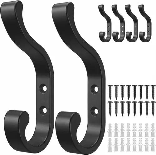 Vista 12 de bussdis Ganchos de pared para colgar abrigos, ganchos de mochila resistentes para pared, soporta hasta 30 libras, ganchos grandes para toallas, Negro