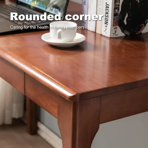 Vista 6 de Escritorio de madera maciza con cajones, escritorio de computadora pequeño para espacios pequeños, escritorios de estudio de juegos, oficina en casa