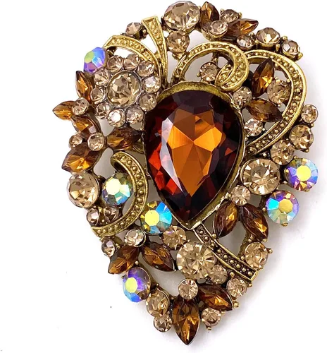 Vista 7 de LAXPICOL - Broche elegante de flores con cristal austriaco vintage para mujer, tono dorado Negro
