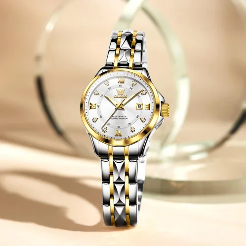 Vista 8 de OLEVS Relojes de diamante de lujo pequeños para mujer - Pulsera de acero inoxidable, impermeables, analógicos, luminosos, con fecha, relojes
