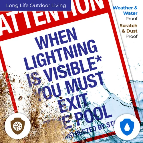 Vista 33 de Letrero con texto en inglés "Attention When Lightning is Visible You Must Exit The Pool - Letrero de piscina, 10 x 14 pulgadas, libre de óxido