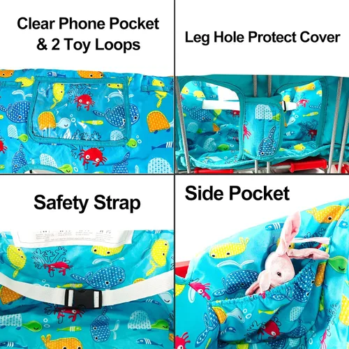 Vista 5 de Funda para carrito de compras y silla alta 2 en 1 para bebé, funda acolchada, estilo plegable y enrollable, portátil con bolsa de transporte