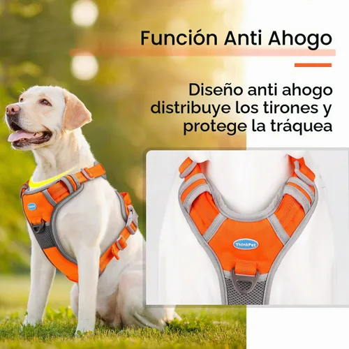Vista 6 de ThinkPet - Arnés deportivo transpirable sin tirones con asa, arnés reflectante ajustable para perros medianos y grandes, clip trasero y frontal