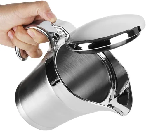 Vista 3 de ShineMe Jarra de acero inoxidable para salsa de barco con tapa, 16 onzas con aislamiento de doble pared para mantener la salsa caliente