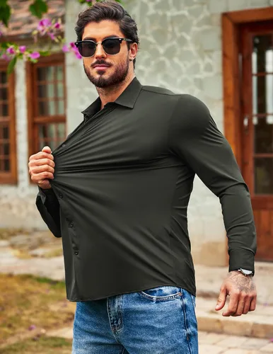Vista 2 de COOFANDY Camisa de botones con estampado de flores de lujo para hombre