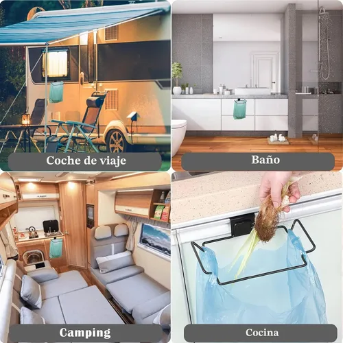 Vista 7 de Soporte Grande de Acero Inoxidable para Bolsas de Basura para Puertas y Armarios de Cocina, Negro
