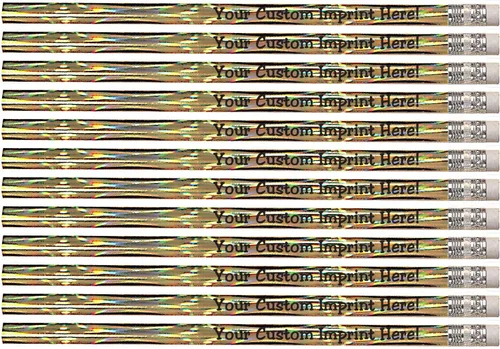 Vista 7 de Express Pencils™ Lápices personalizados – Redondo – Tema láser – Impreso personalizado con tu mensaje, texto o logotipo, paquete de 12 – plateado