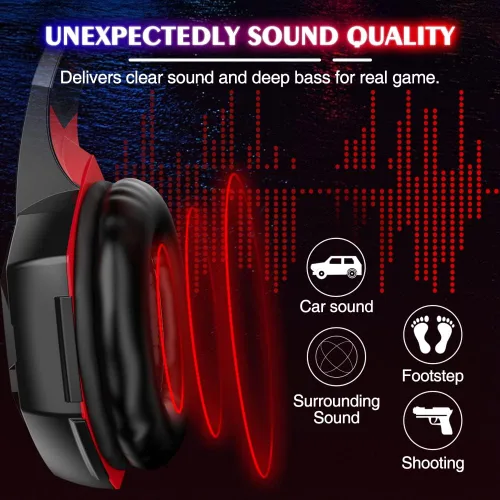 Vista 2 de VersionTECH. G2000 - Auriculares para juegos con micrófono con cancelación de ruido, luces LED, orejeras de memoria suave para PS5PS4Xbox