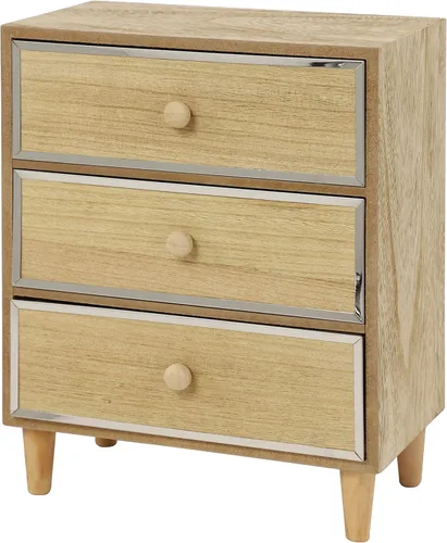Vista 2 de Deco 79 Joyero de madera con 3 cajones, 10 x 7 x 13 pulgadas, marrón claro
