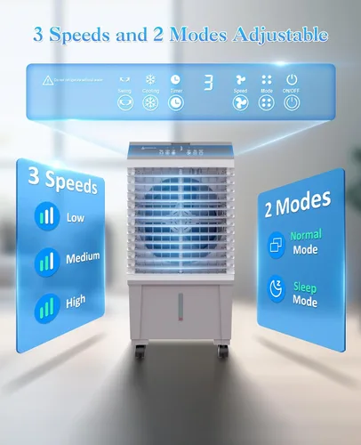 Vista 2 de Enfriador de aire portátil con tanque de agua de 5.3 galones, enfriador de aire evaporativo de 1800 CFM con 4 cajas de hielo, oscilación de 120°
