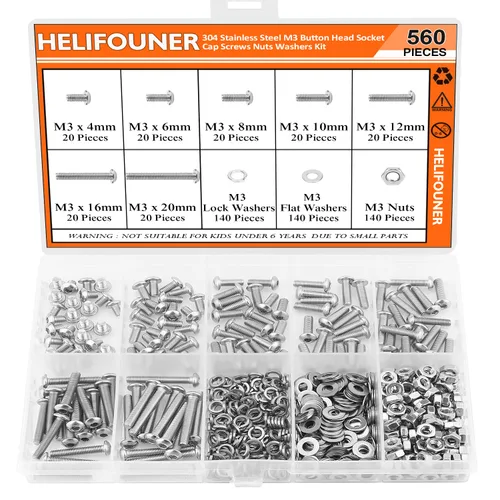 Vista 18 de HELIFOUNER 560 Piezas M2 x 4 mm / 6 mm / 8 mm / 10 mm / 12 mm / 16 mm / 20 mm, Tornillos de Cabeza de Botón con Cavidad Cilíndrica, Tuercas