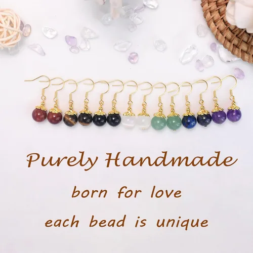 Vista 5 de Ayriwoyi 7 pares de aretes colgantes de cuentas para mujer, aretes de cristal curativo, ligeros, coloridos, regalos de Navidad para mujer