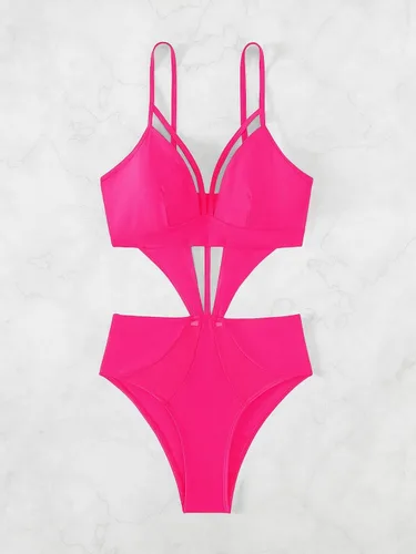 Vista 2 de MakeMeChic Traje de baño de una pieza con tiras recortadas para mujer