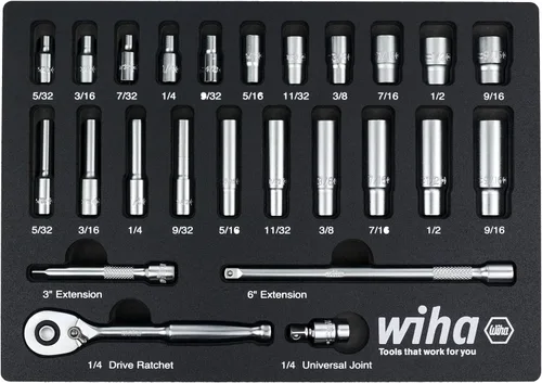 Vista 7 de Wiha 33796 Juego de bandejas de 22 piezas de 3/8 pulgadas profesional estándar y profundo - SAE Estándar y profundo