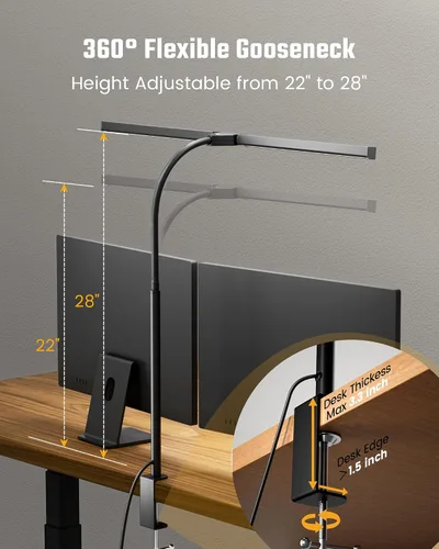 Vista 4 de Lámpara de escritorio de cuidado ocular ONLYWIN con abrazadera, barra de luz de escritorio LED para monitores duales, lámpara de mesa de cuello