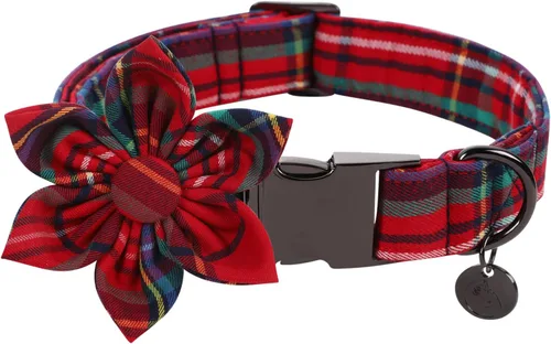 Vista 13 de Collar de Navidad para perro con pajarita, collar de perro de copo de nieve con tira roja y verde, suave, duradero, ajustable, de algodón