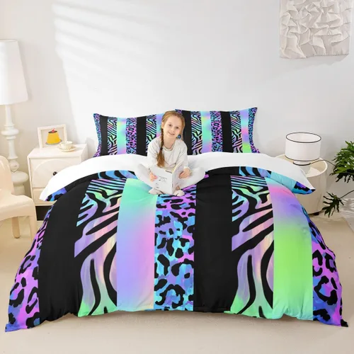 Vista 37 de Juego de funda de edredón para niños con estampado de leopardo, tamaño individual, juego de ropa de cama de moda de piel de guepardo abstracto
