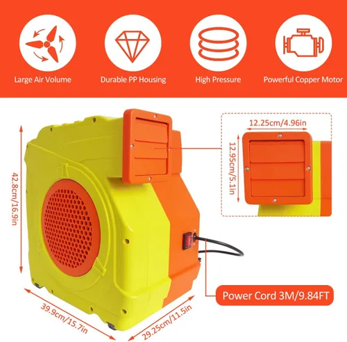 Vista 6 de Soplador inflable de casa de rebote, 1400W-1600W, 1.7 HP y 2 HP soplador inflable de doble velocidad, potente ventilador de aire para casa inflable