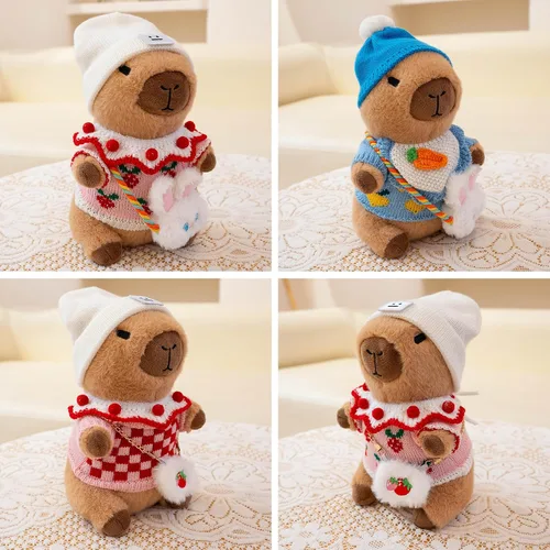 Vista 3 de Capybara - Lindo peluche de peluche para niños y niñas, juego de 10 piezas, 9 prendas y accesorios, juguete de peluche Kawaii, peluche suave