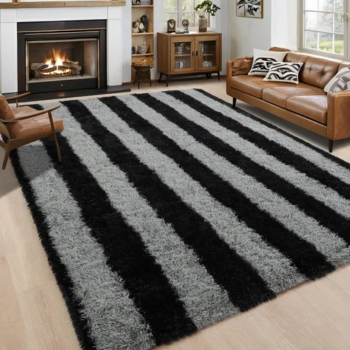 Vista 78 de Noahas Alfombras de Área Grandes y Esponjosas de 5x8 pies para Sala de Estar y Dormitorio, Alfombra Gruesa de Pelo Largo Beige y Blanca, Alfombra