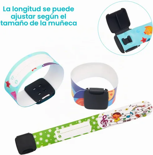 Vista 6 de 16 pulseras de identificación de seguridad para niños, ajustables e impermeables, pulseras de identificación reutilizables para niños y niñas