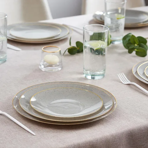 Vista 8 de PLASTICPRO Juego de 32 elegantes platos desechables de plástico que incluye 16 platos llanos y 16 platos de ensalada, platos de fiesta resistentes
