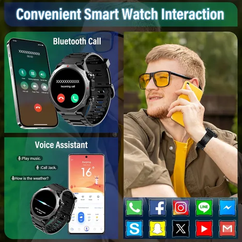 Vista 3 de Relojes inteligentes militares para hombres (respuesta/hacer llamadas), relojes de fitness HD de 1.39 pulgadas, monitor de frecuencia
