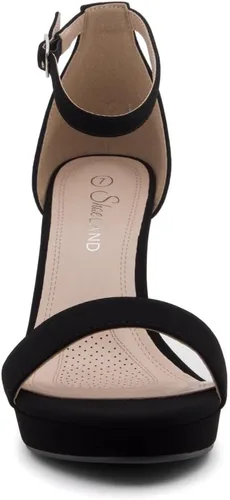 Vista 2 de Shoe Land Enlove - Sandalias de tacón de plataforma para mujer, puntera abierta, correa de tobillo, tacón alto grueso, zapatos de vestir para bodas