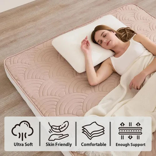 Vista 2 de Zelladorra Colchón japonés para suelo, colchón de futón acolchado con parte inferior antideslizante, cama de piso plegable con bolsa