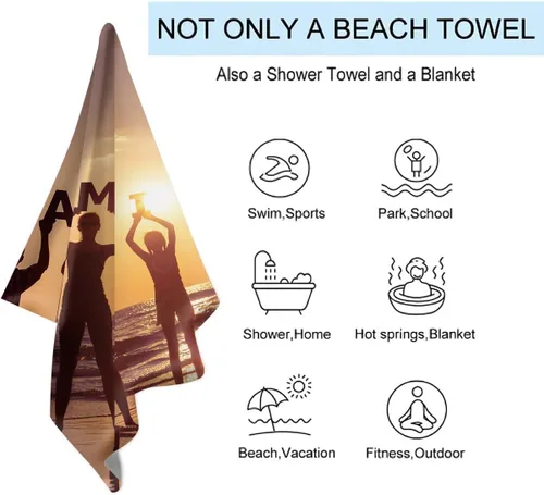 Vista 2 de Toallas de playa personalizadas con imagen, diseño de toalla personalizada con tu nombre, logotipo de foto, toallas de secado rápido y ultrafinas