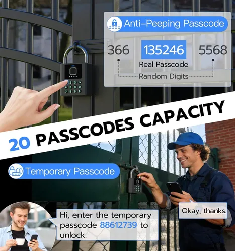 Vista 8 de Anweller Candado de huellas dactilares resistente con llave, bloqueo de almohadilla con teclado de código, resistente a la intemperie, inteligente