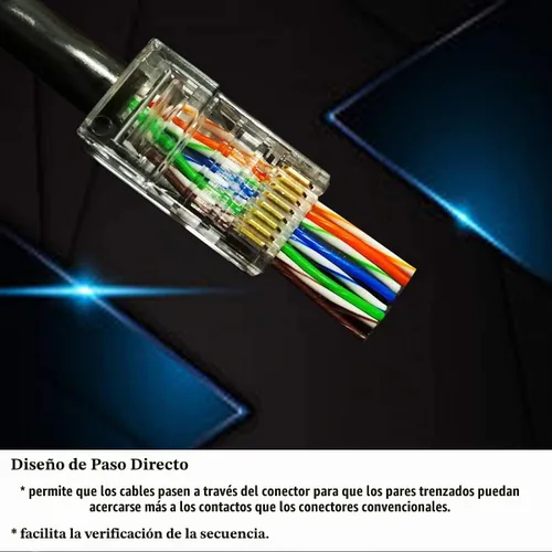 Vista 5 de Conectores RJ45 Cat6 Cat5 extremos chapados en oro 8P8C Ethernet Pass Through Plug (100 unidades)