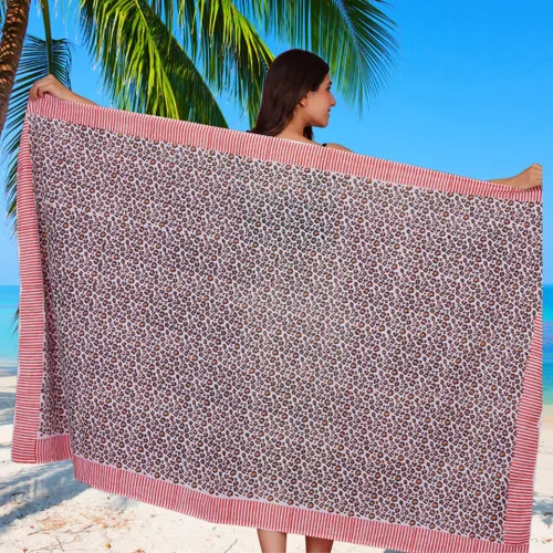 Vista 4 de Pareo de playa 100% algodón con bloque a mano, tu falda envolvente perfecta para el verano