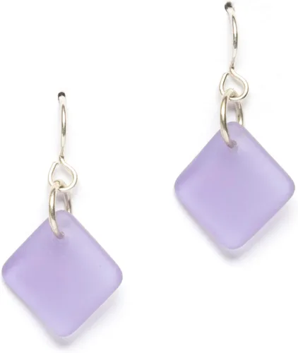 Vista 7 de Delicate Diamond Sea Glass Earrings, Beach Glass Earrings for Women by EcoSeaCo, using sustainable, recycled and repurposed material. Handmade