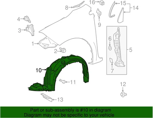 Vista 3 de Parts N Go revestimiento de guardabarros con clips para Corolla 2014-2016 lado del pasajero delantero derecho TO1249178 5387502460