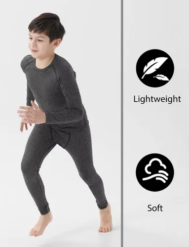 Vista 3 de Conjunto de 2 calzas térmicas de compresión y camisas de pantalones largos, forro polar cálido para niños