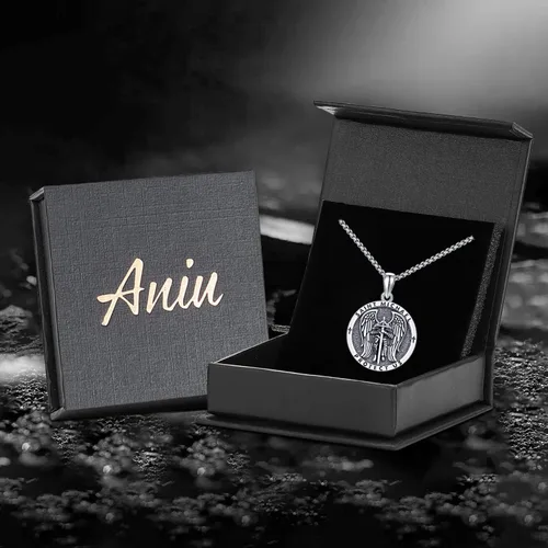 Vista 7 de Aniu Collar de plata de ley S925, San Miguel, San Cristóbal, San Benito, San Juda, Crucifijo de Jesús, San Uriel, Arcángel Rafael, San Patricio, San
