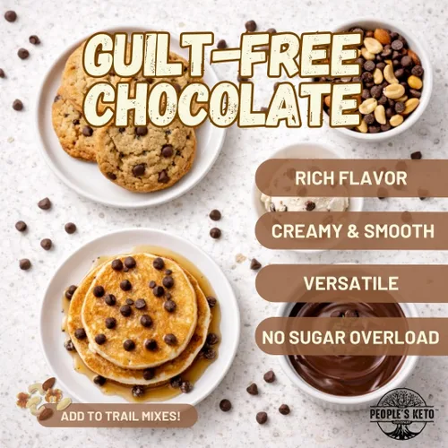 Vista 4 de Chips de chocolate grandes sin azúcar, endulzados con estevia, 12 onzas. Tamaño económico, sin OMG, vegano, keto, bajo en carbohidratos, 60% cacao