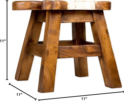 Vista 3 de Sea Island Imports - Taburete corto decorativo de madera de acacia tallada a mano